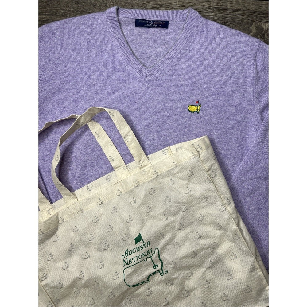 Masters Clubhouse Collection Cashmere Purple V-Neck Sweater Augusta Italy Sz XL